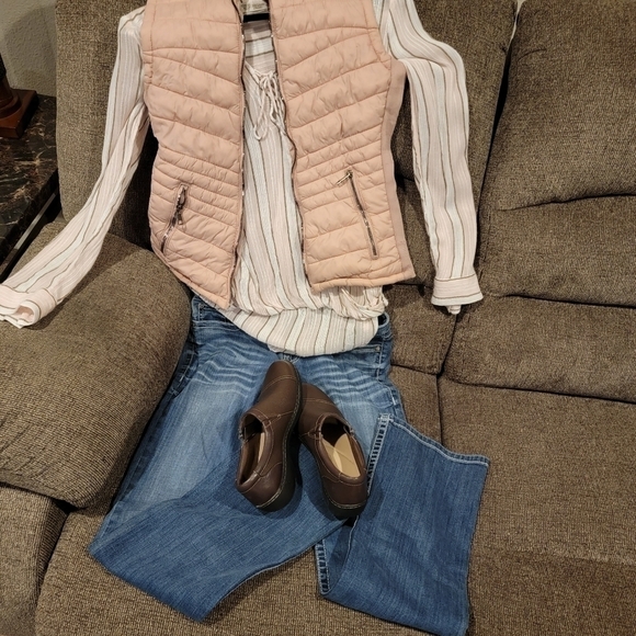 Vintage American Open Front Top Pale Pink Striped Size M - Picture 2 of 7